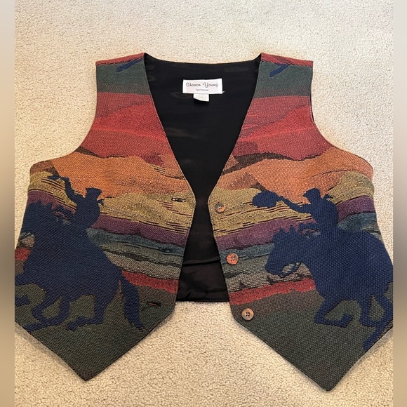 Sharon Young vintage Southwest cowboy on horseback Vest - Picture 6 of 15